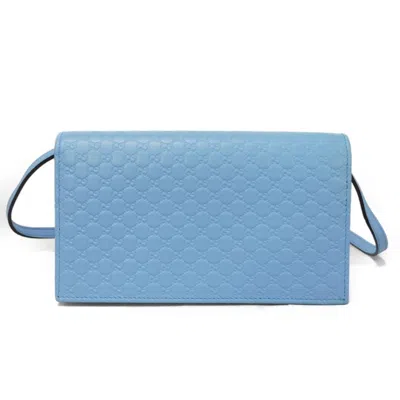 Pre-owned Gucci Light Blue Leather Chain/shoulder Wallet ()