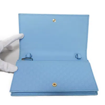 Pre-owned Gucci Light Blue Leather Chain/shoulder Wallet ()