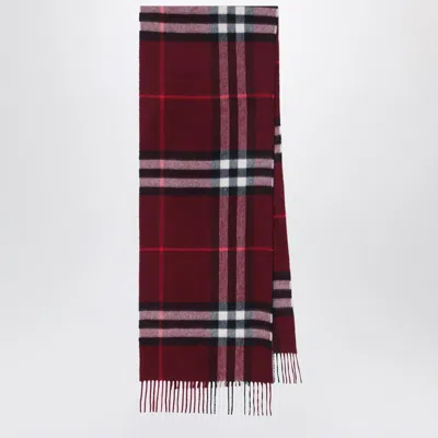 Burberry Check Patterned Cashmere Scarf Fringed Edges In Red