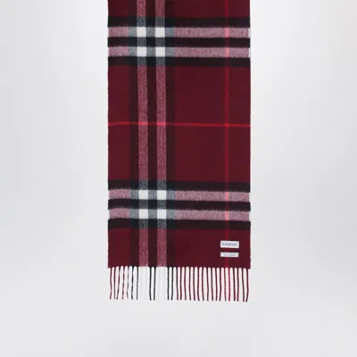 Burberry Check Patterned Cashmere Scarf Fringed Edges In Red