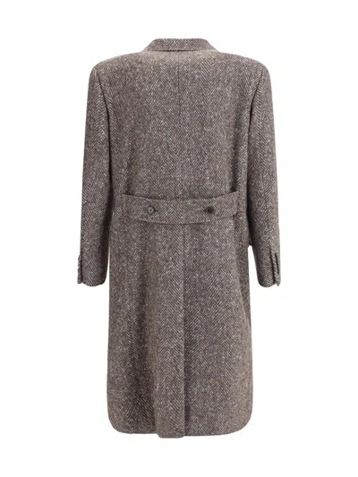 Dolce & Gabbana Herringbone Double-breasted Coat In Gray