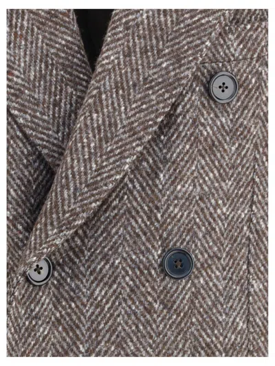 Dolce & Gabbana Herringbone Double-breasted Coat In Gray