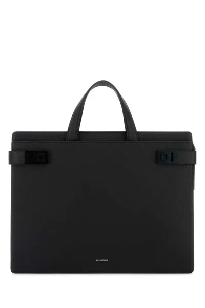 Ferragamo Ventiquattrore Twins In Pelle Nera Uomo In Black