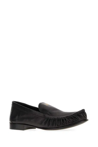 Miu Miu Gathered Detail Black Buffalo Leather Loafers In Black