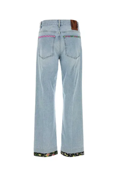 Valentino Stitched Denim Trousers With Embroidered Accents In Blue
