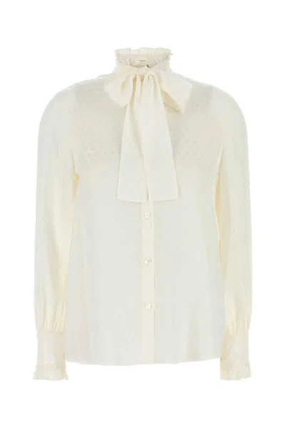 Valentino Silk Shirt With Bow Tie Neck In Neutral