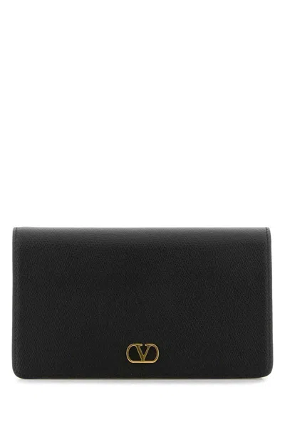 Valentino Rectangular Leather Clutch With Textured Vlogo Signature In Black