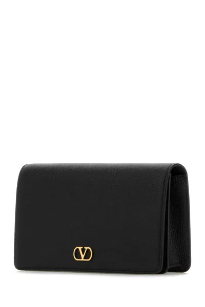 Valentino Rectangular Leather Clutch With Textured Vlogo Signature In Black