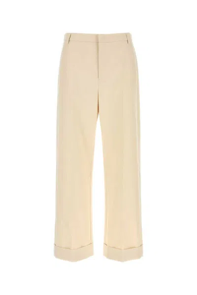 Valentino Cotton Trousers With Cuffed Hem And Pockets In Neutral