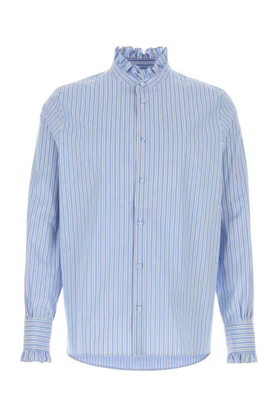 Valentino Light Blue Striped Embroidered Poplin Shirt In Blue