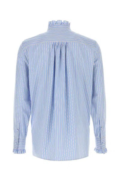 Valentino Light Blue Striped Embroidered Poplin Shirt In Blue