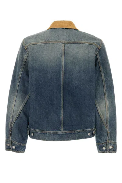 Alexander Mcqueen Denim Jacket With Suede Collar In Blue