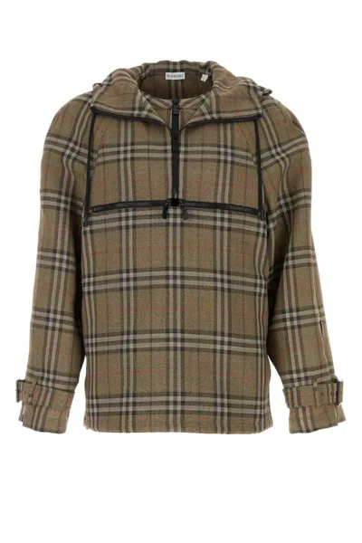 Burberry Half-zip Jacket With Check Pattern In Silk Blend In Brown