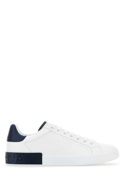 Dolce & Gabbana White Sneakers With Minimalist Design And Cushioned Sole In Blue