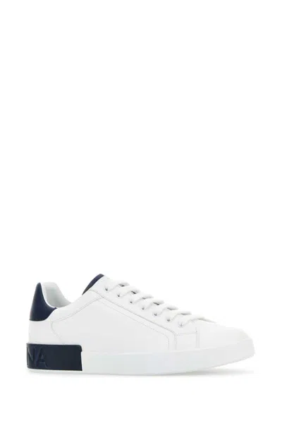Dolce & Gabbana White Sneakers With Minimalist Design And Cushioned Sole In Blue