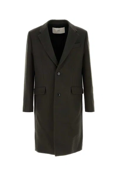Ami Alexandre Mattiussi Boiled Wool Gabardine Manteau Coat Anthracite In Gray
