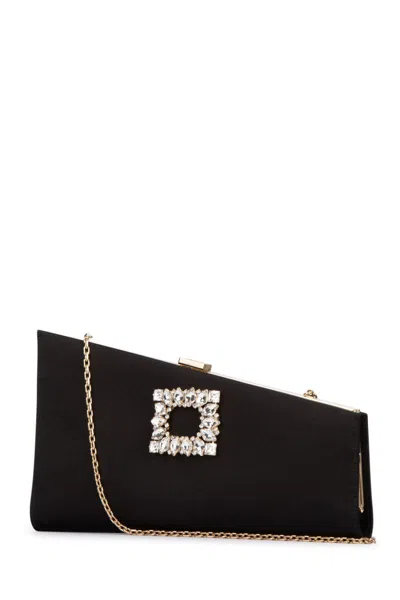 Roger Vivier Twinkle Asymmetrical Buckle Embellished Clutch Bag In Black