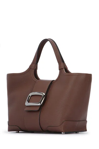 Roger Vivier Structured Shoulder Bag With Top Handle And Buckle Detail In Brown