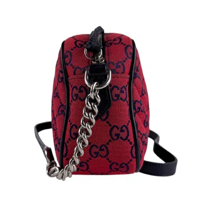 Pre-owned Gucci Navy Red Color Gg Canvas Leather Shoulder Bag ()
