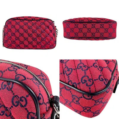 Pre-owned Gucci Navy Red Color Gg Canvas Leather Shoulder Bag ()