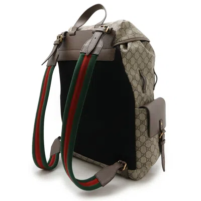 Pre-owned Gucci Sherry Line Beige Brown Green Red Color Pvc Leather Backpack ()