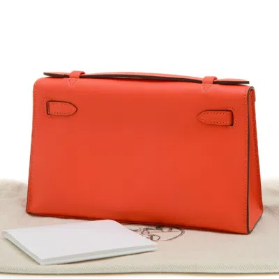 Pre-owned Hermes Orange Swift Leather Clutch Bag Handbag Shoulder Bag ()
