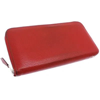 Pre-owned Hermes Red Color Chevre Leather Long Wallet (bi-fold) ()