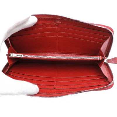 Pre-owned Hermes Red Color Chevre Leather Long Wallet (bi-fold) ()