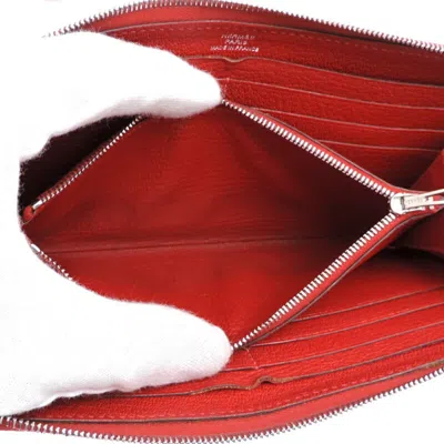 Pre-owned Hermes Red Color Chevre Leather Long Wallet (bi-fold) ()