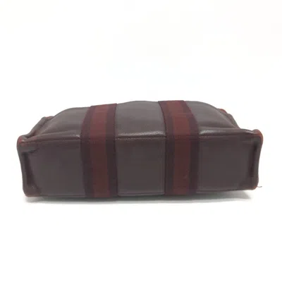 Pre-owned Hermes Red Color Wine Canvas Leather Handbag Tote Bag ()