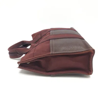 Pre-owned Hermes Red Color Wine Canvas Leather Handbag Tote Bag ()