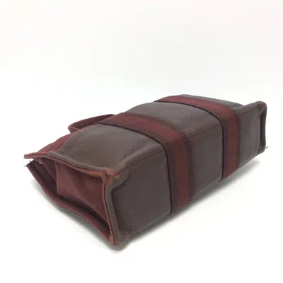 Pre-owned Hermes Red Color Wine Canvas Leather Handbag Tote Bag ()