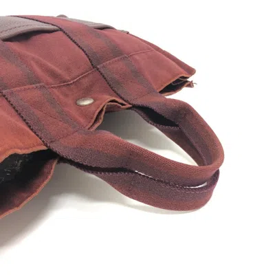 Pre-owned Hermes Red Color Wine Canvas Leather Handbag Tote Bag ()