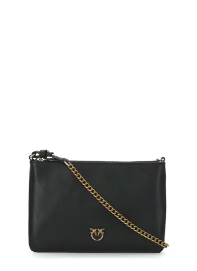 Pinko Ladies Logo-plaque Leather Satchel Bag In Black