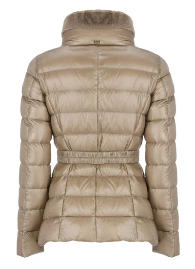 Herno Padded Quilted Down Jacket With Fur Trim In Brown