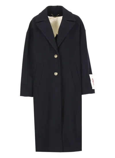 Golden Goose Single-breasted Long Coat In Virgin Wool In Black
