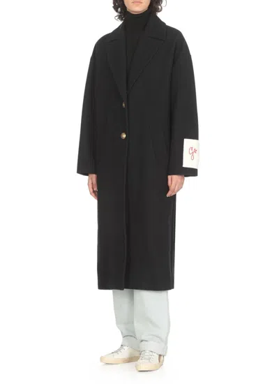 Golden Goose Single-breasted Long Coat In Virgin Wool In Black