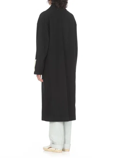 Golden Goose Single-breasted Long Coat In Virgin Wool In Black