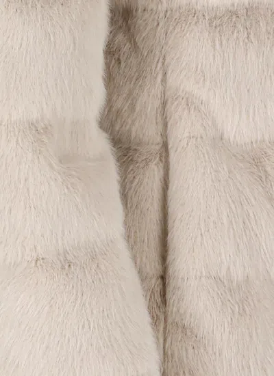 Herno Ivory Faux Fur Quilted Down Jacket In Brown
