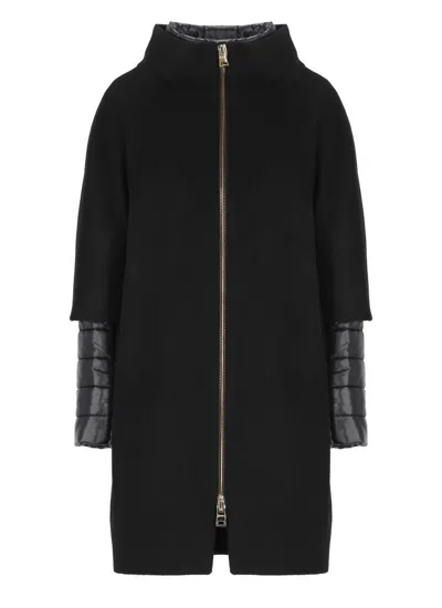 Herno Black Virgin Wool Coats In Black