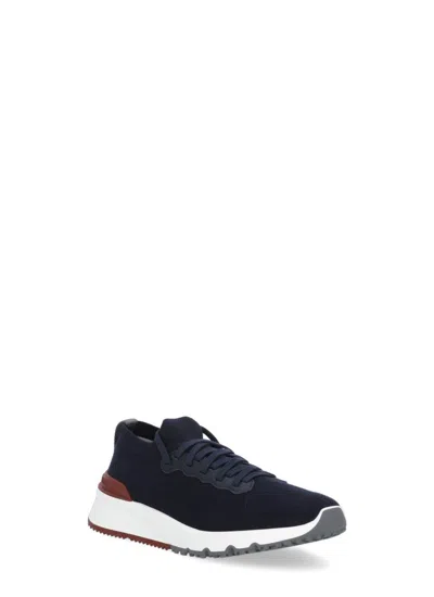 Brunello Cucinelli Gros Grain Logo Blue Sneakers In Blue