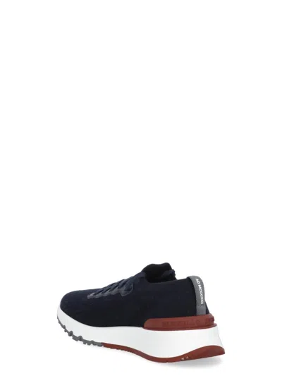 Brunello Cucinelli Gros Grain Logo Blue Sneakers In Blue