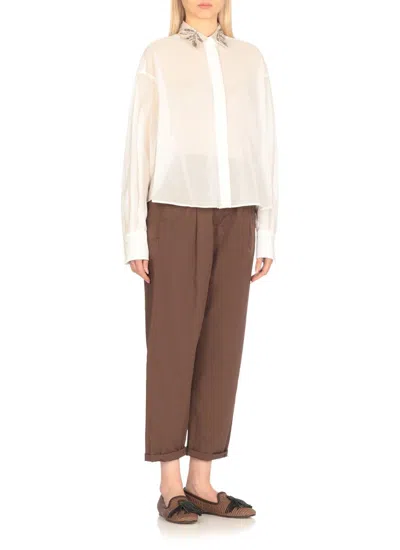 Brunello Cucinelli Lightweight Cotton Shirt With Contrasting Details In White
