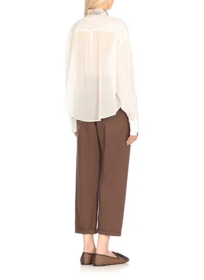 Brunello Cucinelli Lightweight Cotton Shirt With Contrasting Details In White
