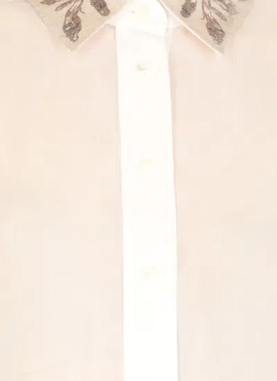 Brunello Cucinelli Lightweight Cotton Shirt With Contrasting Details In White