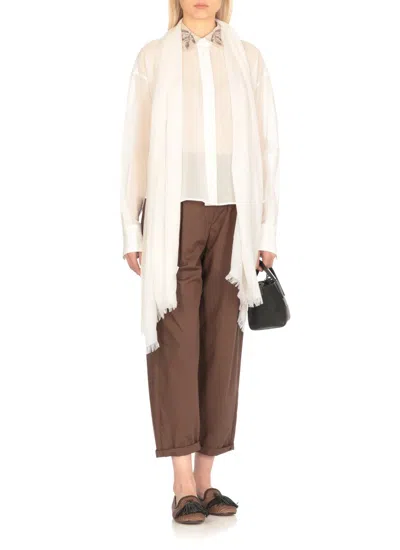 Brunello Cucinelli Lightweight Cotton Shirt With Contrasting Details In White