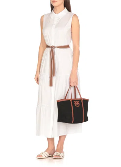 Pinko Cotton Handbag With Adjustable Strap And Dual Handles In Black