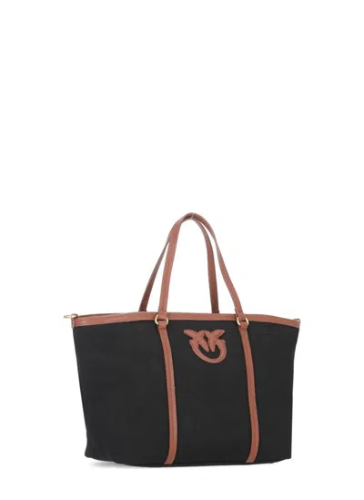 Pinko Cotton Handbag With Adjustable Strap And Dual Handles In Black