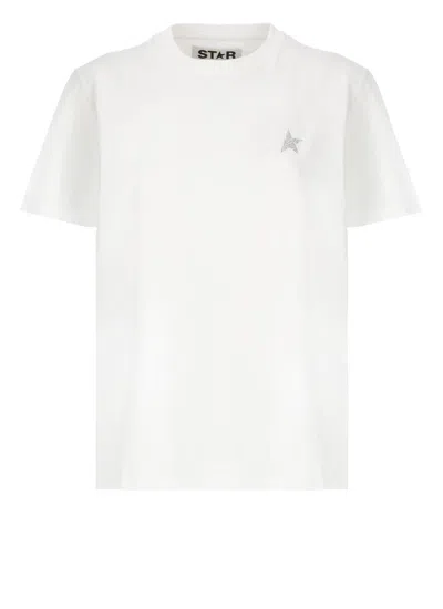 Golden Goose Star Collection T-shirt With Glittered Star On The Front In White