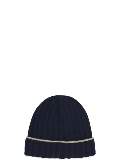 Brunello Cucinelli Ribbed Cashmere Beanie Turn-up Brim In Blue